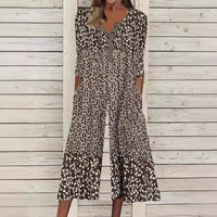 Wren Women's Printed V-Neck Short Sleeve Jumpsuit Wide Leg in Brown