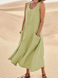 Wren Women's Sleeveless Midi Dress Scoop Neck Pockets Casual Summer in Light Green