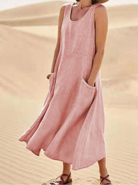 Wren Women's Sleeveless Midi Dress Scoop Neck Pockets Casual Summer in Pink