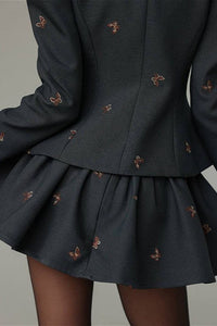 Wrenley Women's Butterfly Print Two Piece Mini Skirt Set in Black