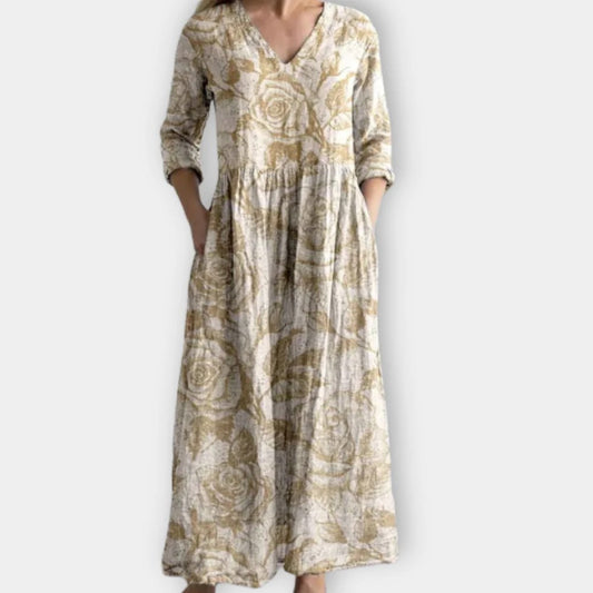 Wrenova Women's Floral Print Maxi Dress in Beige