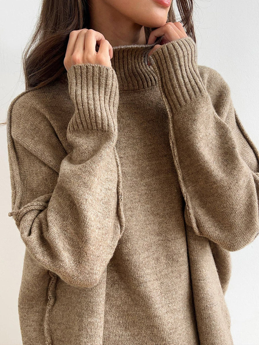 Wrenova Women's Knit Turtleneck Two Piece Lounge Set in Camel
