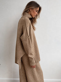 Wrenova Women's Knit Turtleneck Two Piece Lounge Set in Camel
