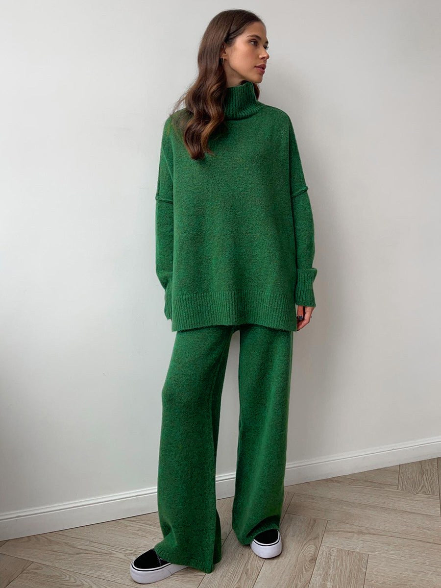 Wrenova Women's Knit Turtleneck Two Piece Lounge Set in Green