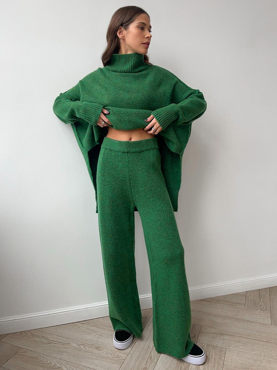 Wrenova Women's Knit Turtleneck Two Piece Lounge Set in Green