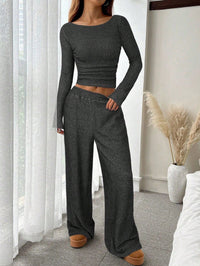 Wrenova Women's Ribbed Two Piece Lounge Set in Black