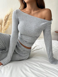 Wrenova Women's Ribbed Two Piece Lounge Set in Grey