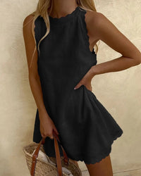 Wrenova Women's Scalloped Edge Mini Sundress in Black