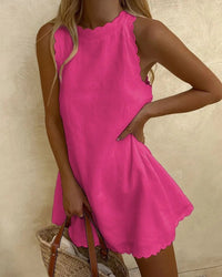 Wrenova Women's Scalloped Edge Mini Sundress in Dark Pink