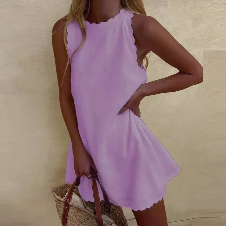 Wrenova Women's Scalloped Edge Mini Sundress in Purple
