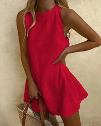 Wrenova Women's Scalloped Edge Mini Sundress in Red