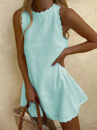 Wrenova Women's Scalloped Edge Mini Sundress in Turquoise