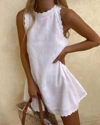 Wrenova Women's Scalloped Edge Mini Sundress in White