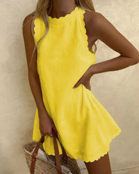 Wrenova Women's Scalloped Edge Mini Sundress in Yellow