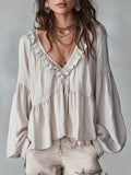 Wyndara Women's Boho Blouse Ruffle V-Neck Top