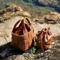 Wynn Woven Mini Basket Bag in Sienna Brown