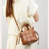 Wynn Woven Mini Basket Bag in Sienna Brown