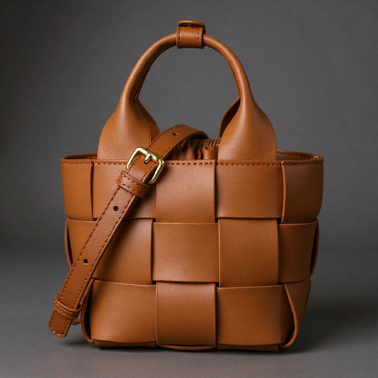 Wynn Woven Mini Basket Bag in Sienna Brown