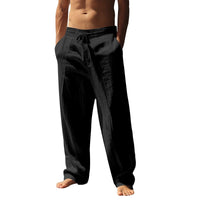 Xander Linen Blend Trousers with Drawstring Waist in Black