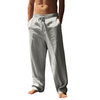 Xander Linen Blend Trousers with Drawstring Waist in Dark Grey