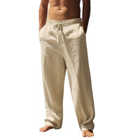 Xander Linen Blend Trousers with Drawstring Waist in Khaki