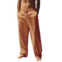 Xander Linen Blend Trousers with Drawstring Waist in Ochre