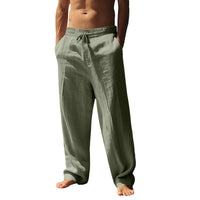 Xander Linen Blend Trousers with Drawstring Waist in Olive