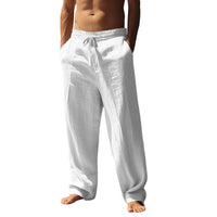 Xander Linen Blend Trousers with Drawstring Waist in White