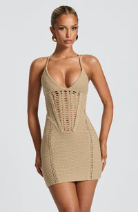Eden Mini Dress – Beige