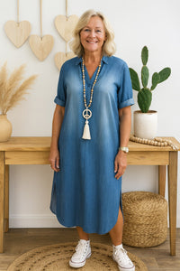 Xavia™ Denim Dress V-Neck in Blue