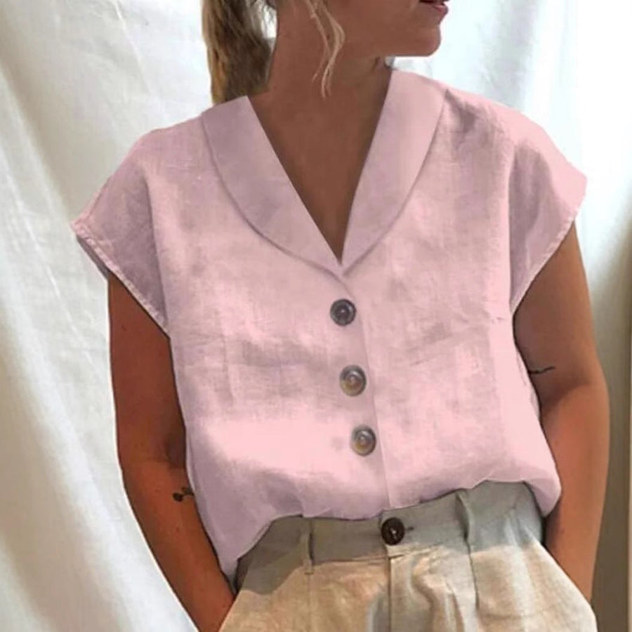 Xenia Airy Linen Blouse with Button Front