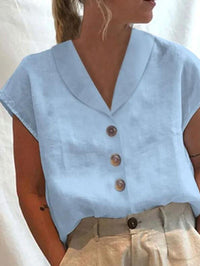 Xenia Airy Linen Blouse with Button Front in Blue