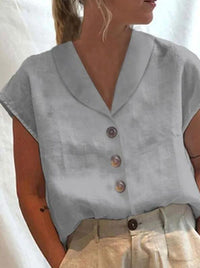 Xenia Airy Linen Blouse with Button Front in Grey