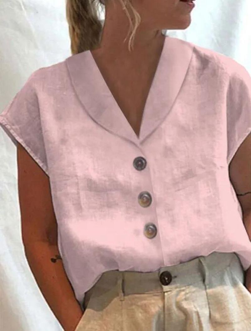 Xenia Airy Linen Blouse with Button Front in Pink