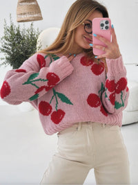 Xenia Casual Knit Sweater in Rose Red