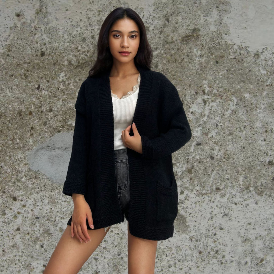 Xenia Knit Cardigan with Oversized in Black