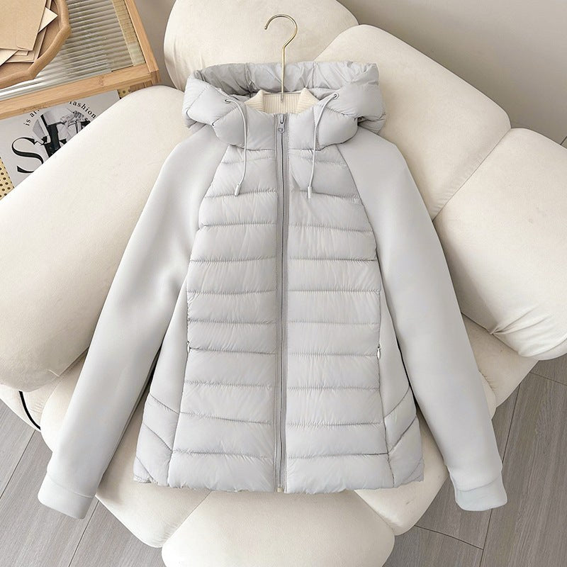 Xenia Quilted Jacket with Hood in Light Grey