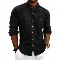 Yannick Breathable Shirt with Stand Collar and Long Sleeve in Black