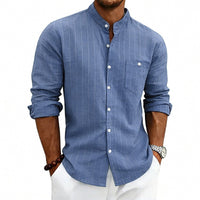 Yannick Breathable Shirt with Stand Collar and Long Sleeve in Blue