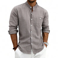 Yannick Breathable Shirt with Stand Collar and Long Sleeve in Dark Grey
