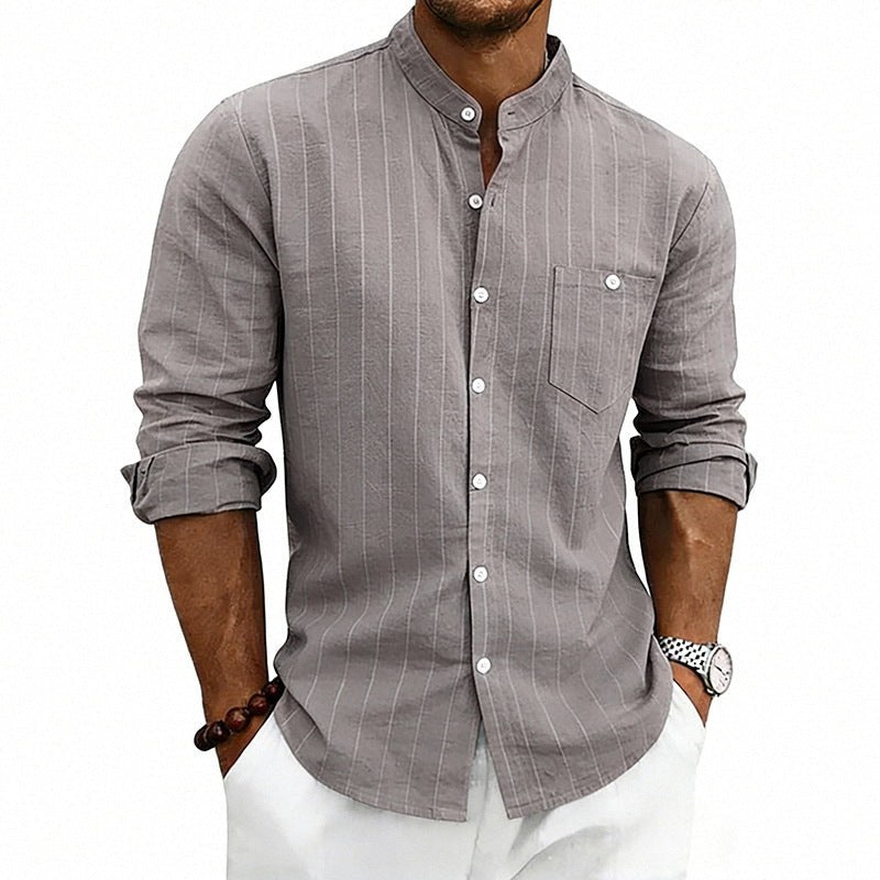 Yannick Breathable Shirt with Stand Collar and Long Sleeve in Dark Grey