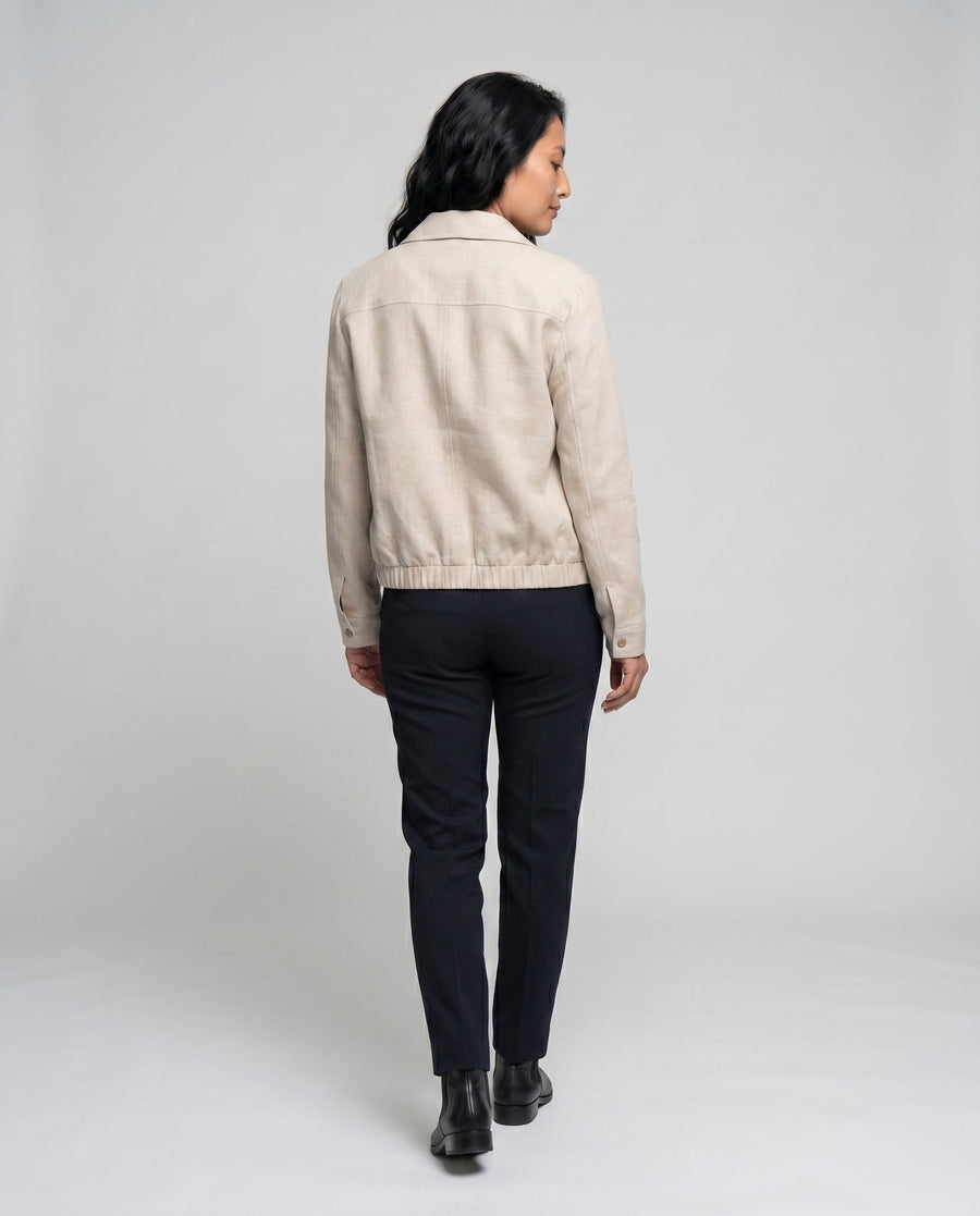 Yara Casual Linen Jacket with Zip Front and Chest Pocket