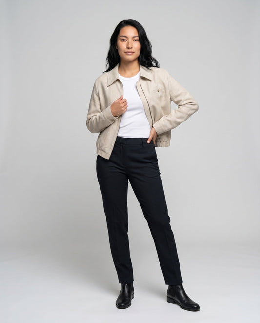 Yara Casual Linen Jacket with Zip Front and Chest Pocket
