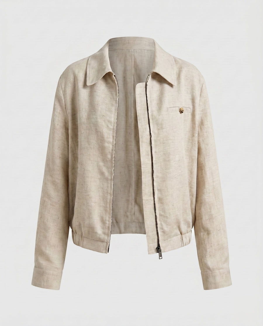 Yara Casual Linen Jacket with Zip Front and Chest Pocket in -