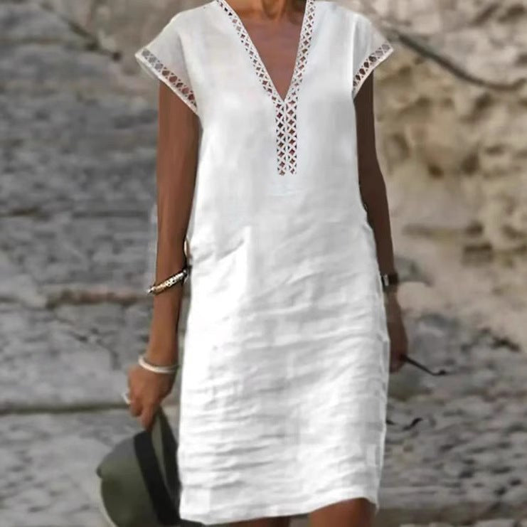 Yara Lightweight Linen Dress with V-Neck