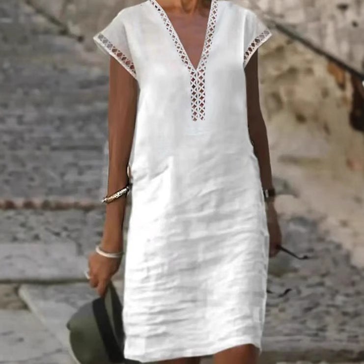 Yara Lightweight Linen Dress with V-Neck