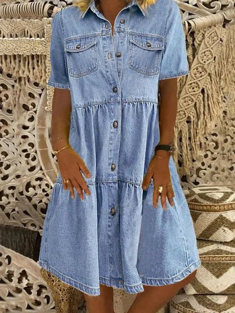 Yara™ Boho Denim Dress in Blue