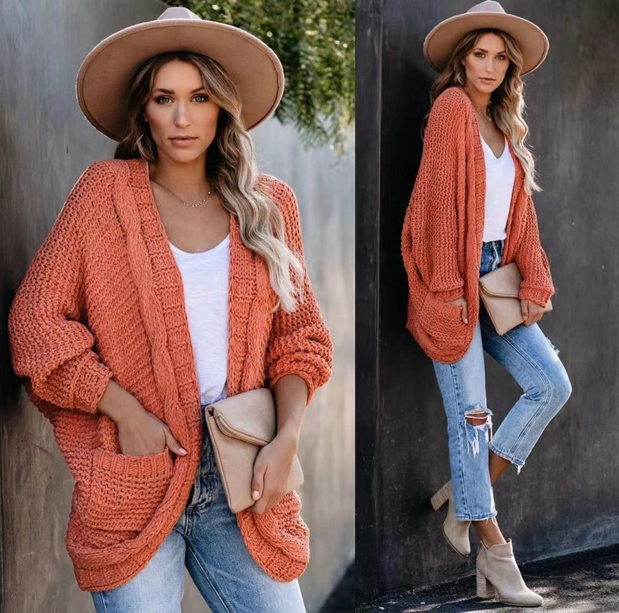 Yasmin Casual Knit Cardigan with Pockets in Magenta