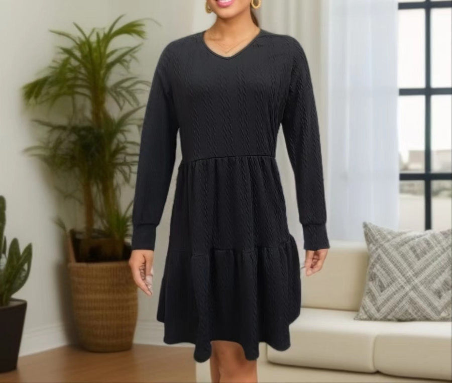 Yasmin Casual Knit Dress with V-Neck