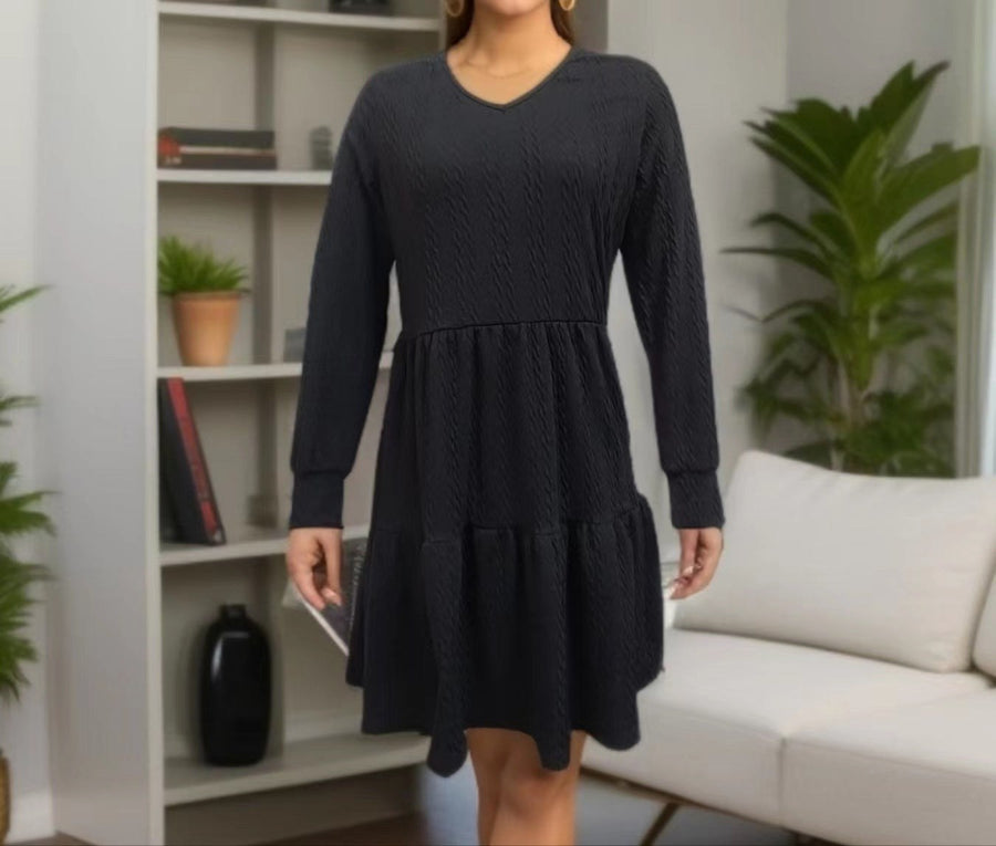 Yasmin Casual Knit Dress with V-Neck